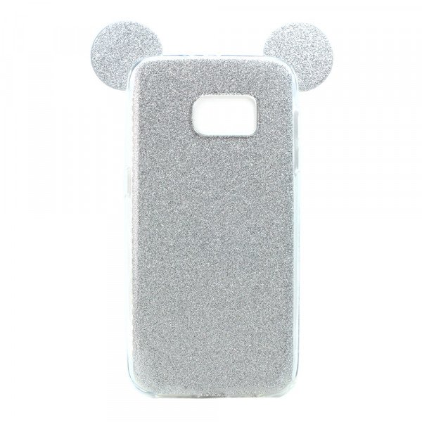 Wholesale Galaxy S7 Edge Minnie Bow Glitter Necklace Strap Case (Silver)